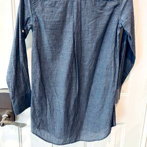 J Crew Tunic Top Womens XXS Blue Chambray Cotton Collared Roll Tab Long Sleeve